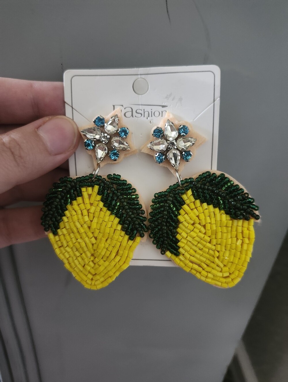 Beaded Yellow & Green Lemon Drop Earrings -